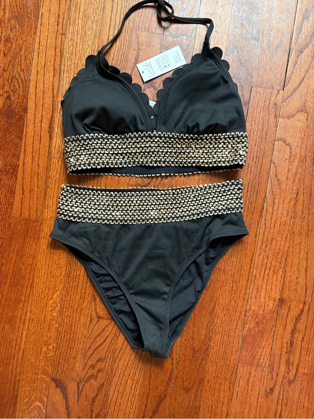 Cupshe Black Bikini Set with Gold Chain Accent